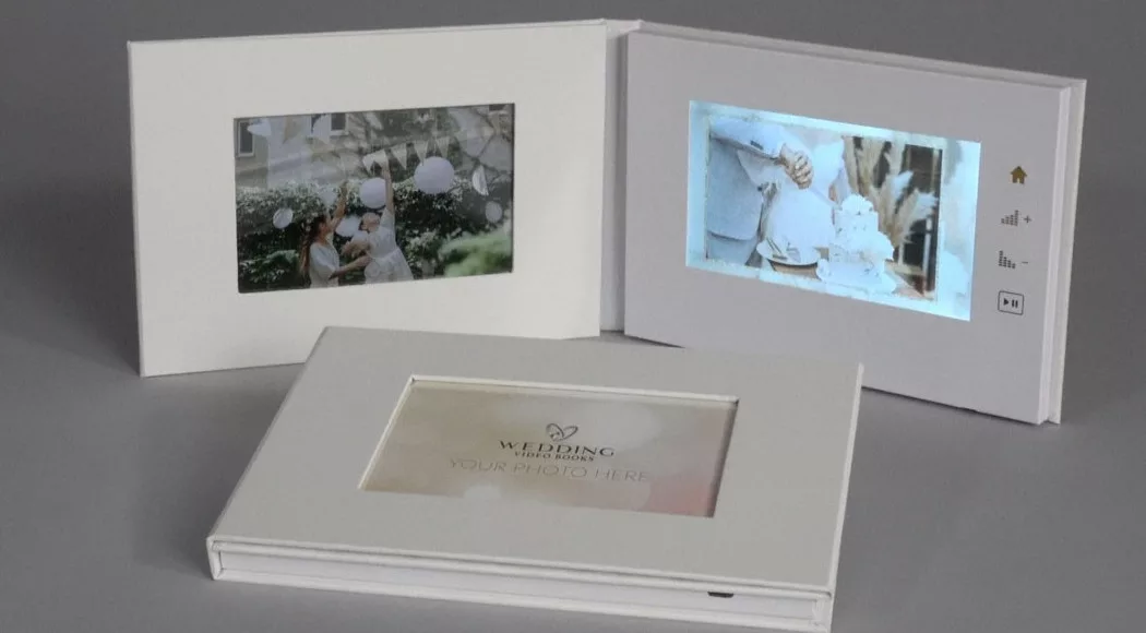 Touchscreen Wedding Video Book 7 inch Touchscreen, Hard Cover with Window Color White